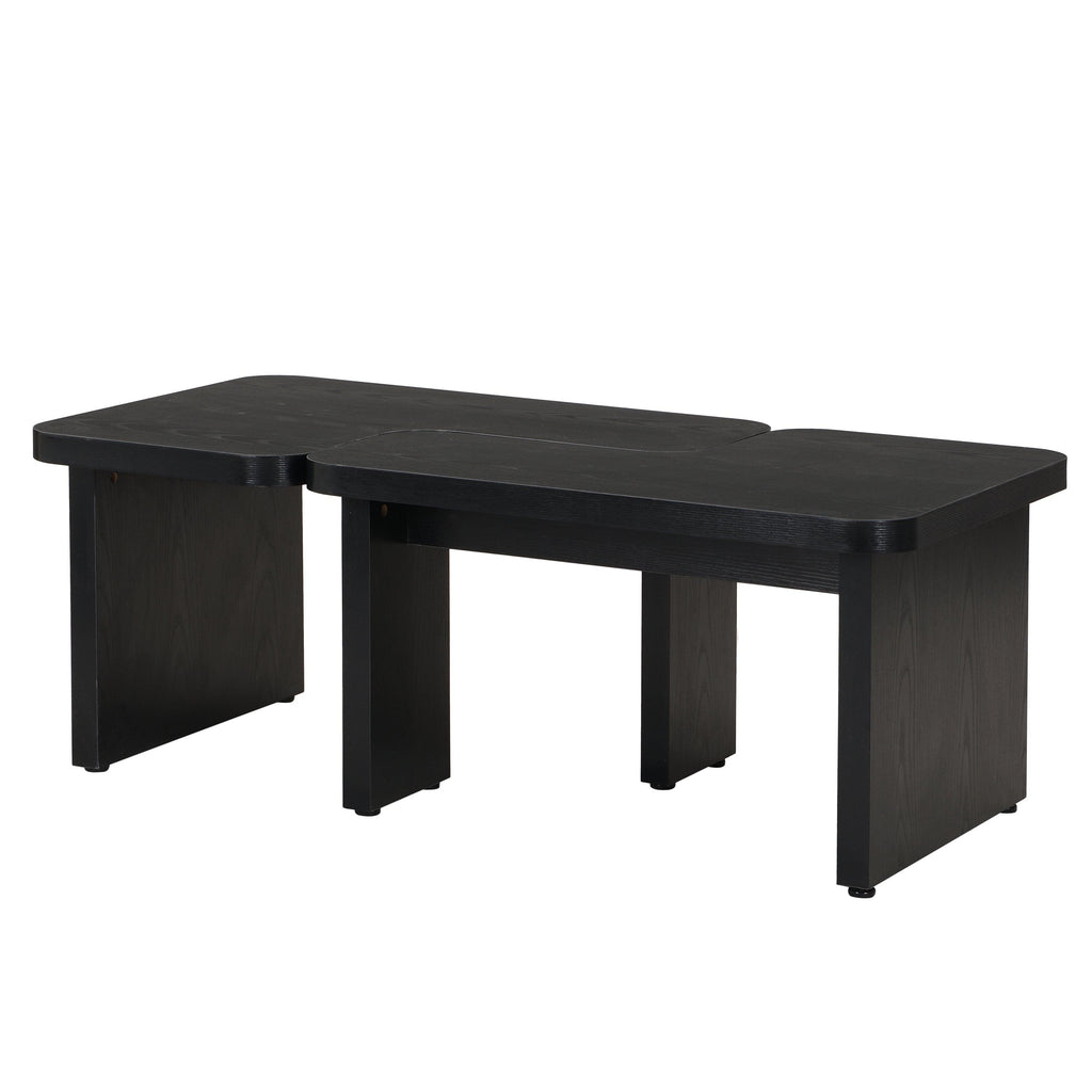 47x24 Inch Black Wood L-Shaped Farmhouse Coffee Table.