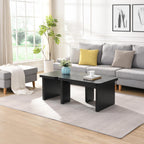 47x24 Inch Black Wood L-Shaped Farmhouse Coffee Table.