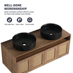 48' Bathroom Vanity with Black Ceramic Art Sink, 4-Soft Close Door, Float Mounting Design, Plywood (KD-Packing)