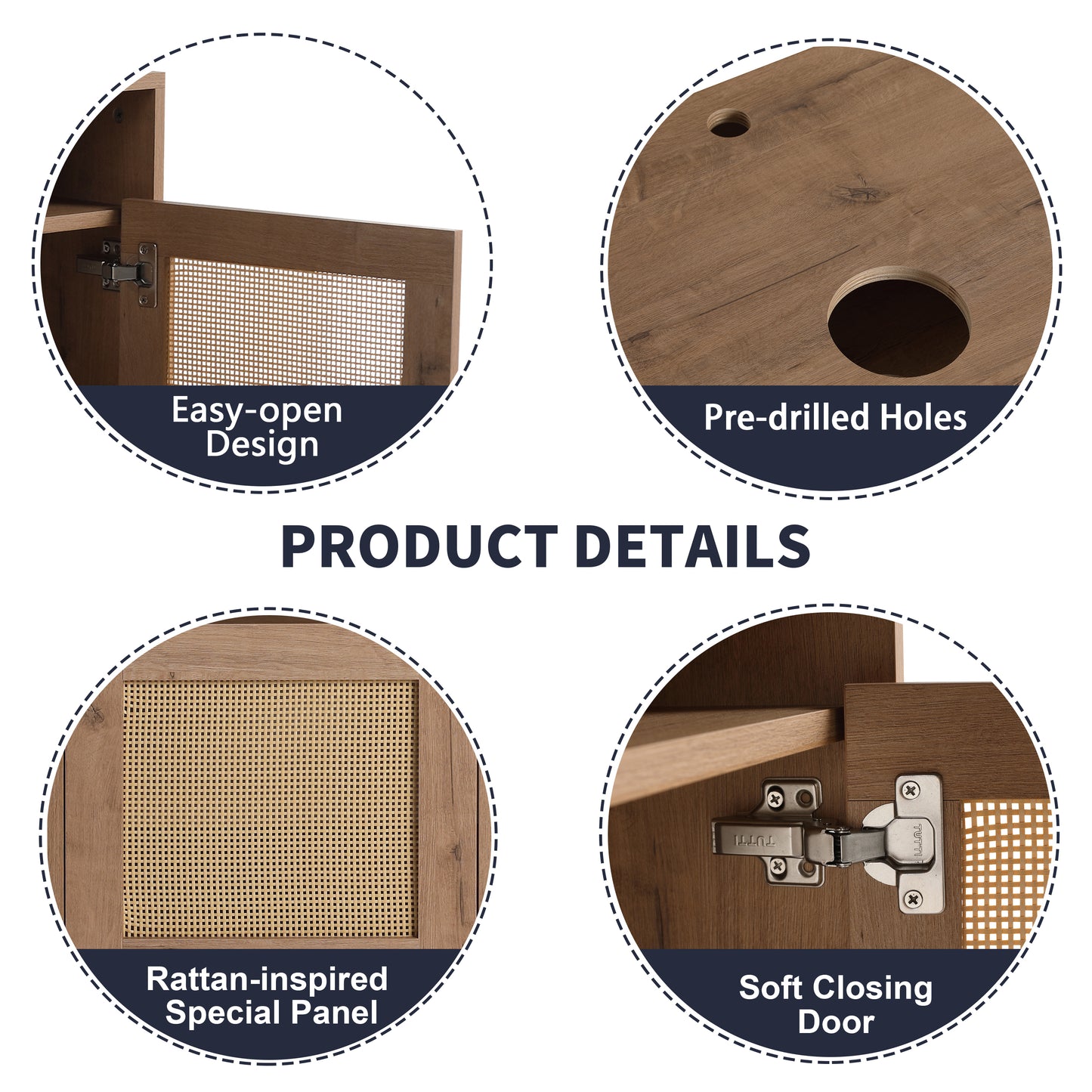 48' Bathroom Vanity with Black Ceramic Art Sink, 4-Soft Close Door, Float Mounting Design, Plywood (KD-Packing)