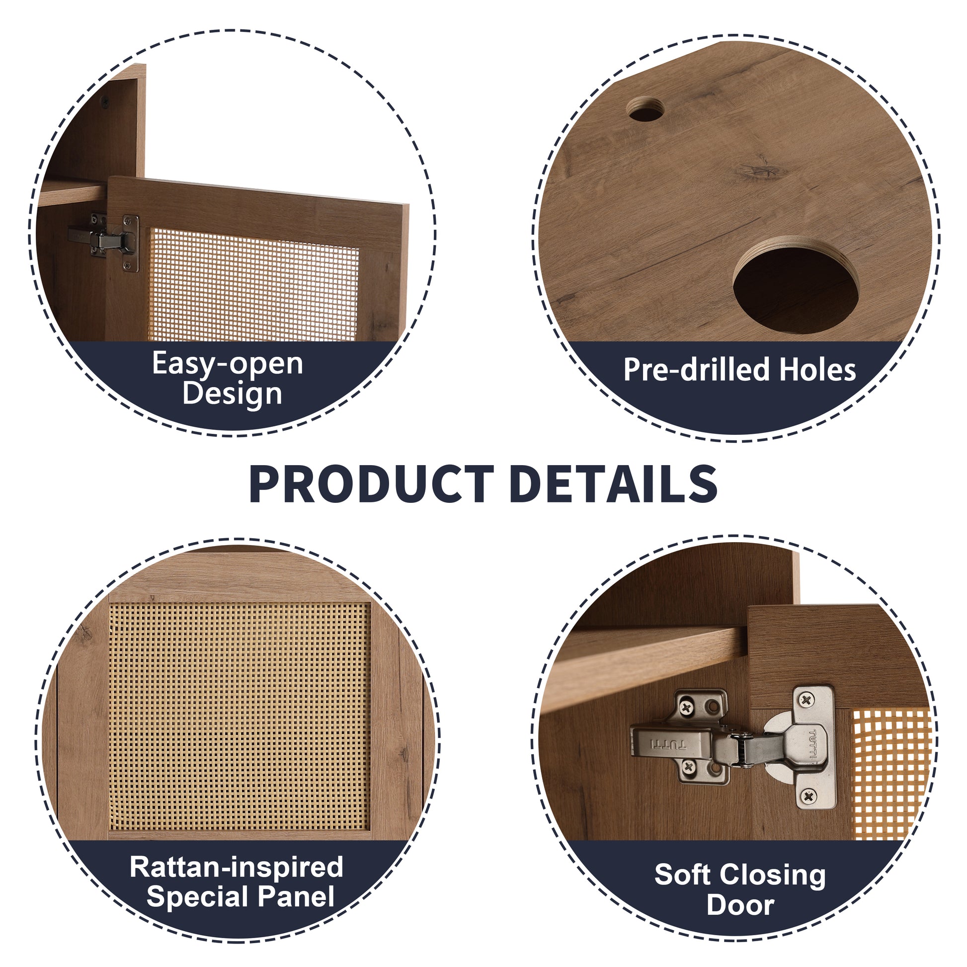 48' Bathroom Vanity with Black Ceramic Art Sink, 4-Soft Close Door, Float Mounting Design, Plywood (KD-Packing)