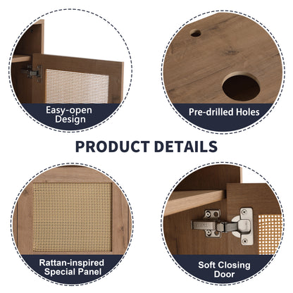 48' Bathroom Vanity with Black Ceramic Art Sink, 4-Soft Close Door, Float Mounting Design, Plywood (KD-Packing)