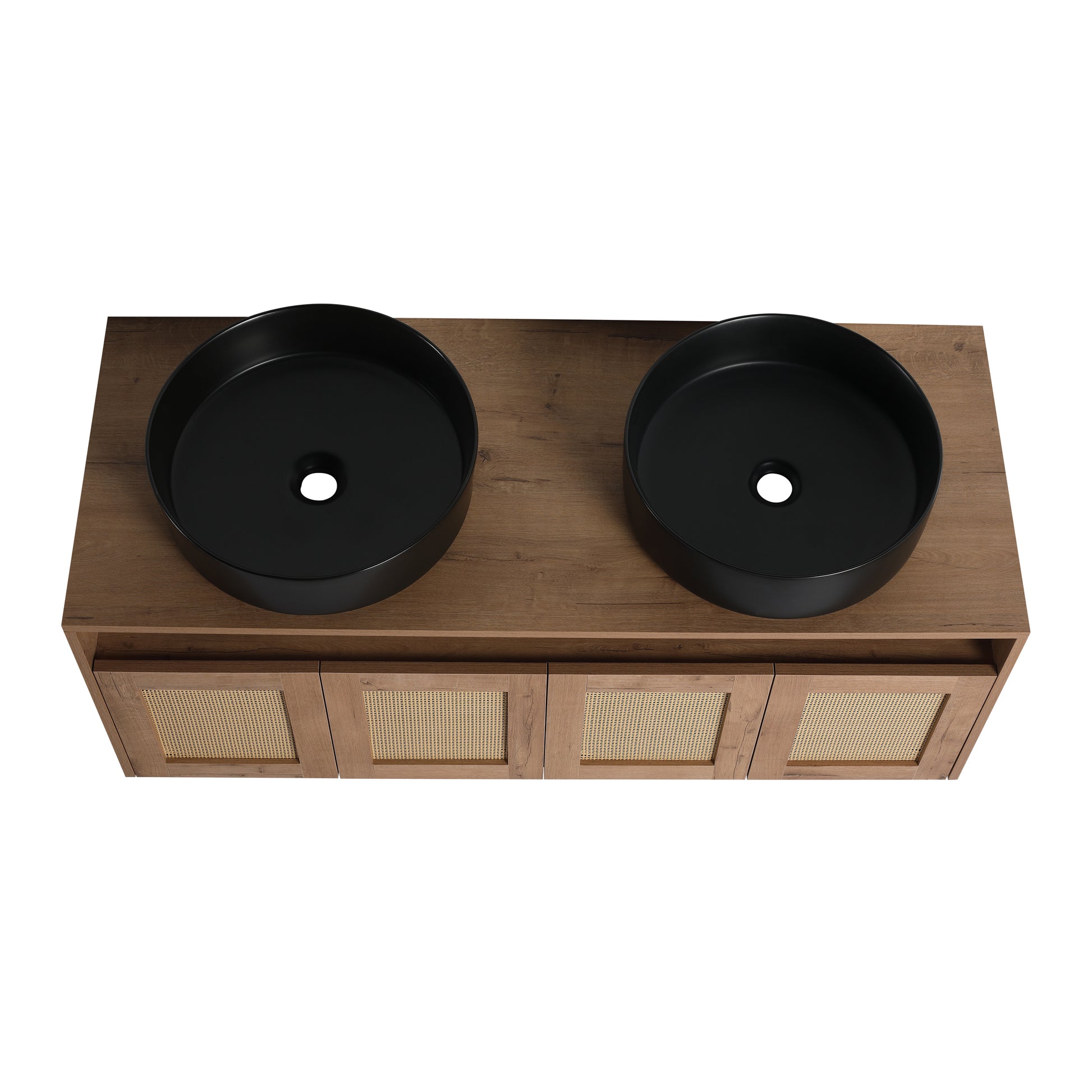 48' Bathroom Vanity with Black Ceramic Art Sink, 4-Soft Close Door, Float Mounting Design, Plywood (KD-Packing)