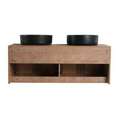 48' Bathroom Vanity with Black Ceramic Art Sink, 4-Soft Close Door, Float Mounting Design, Plywood (KD-Packing)