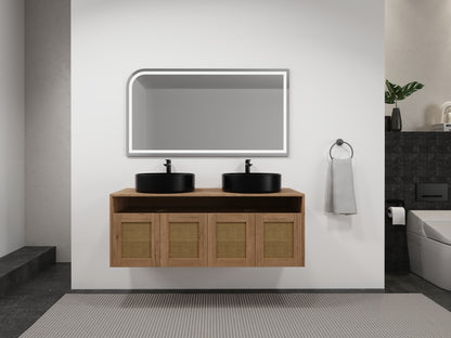 48' Bathroom Vanity with Black Ceramic Art Sink, 4-Soft Close Door, Float Mounting Design, Plywood (KD-Packing)