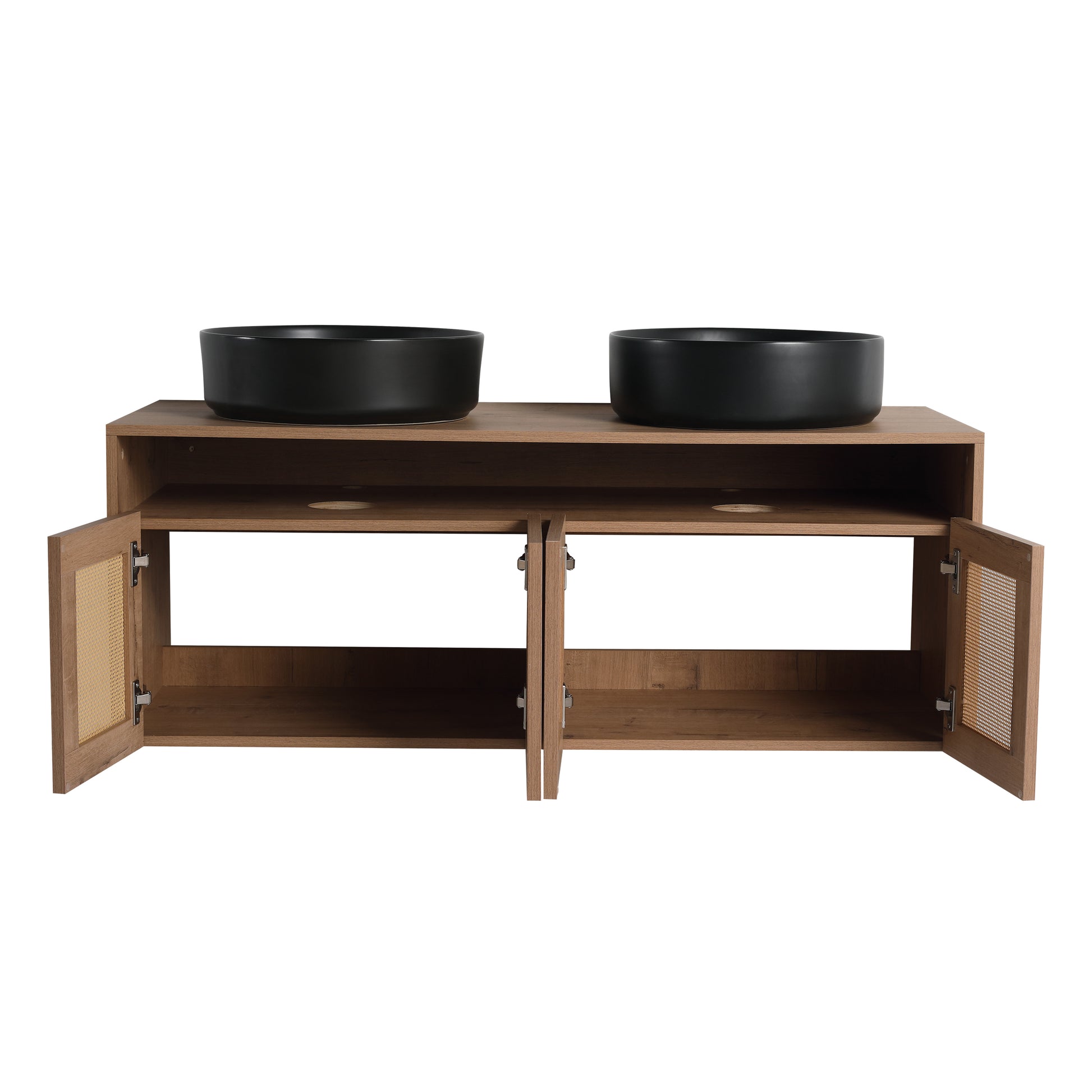 48' Bathroom Vanity with Black Ceramic Art Sink, 4-Soft Close Door, Float Mounting Design, Plywood (KD-Packing)