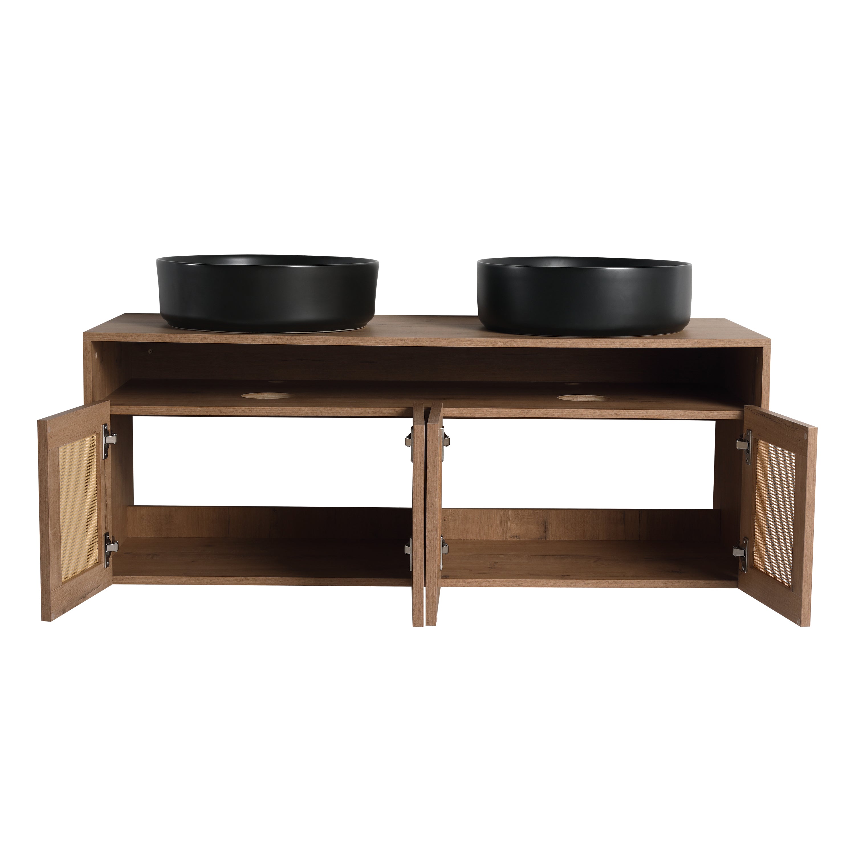 48' Bathroom Vanity with Black Ceramic Art Sink, 4-Soft Close Door, Float Mounting Design, Plywood (KD-Packing)