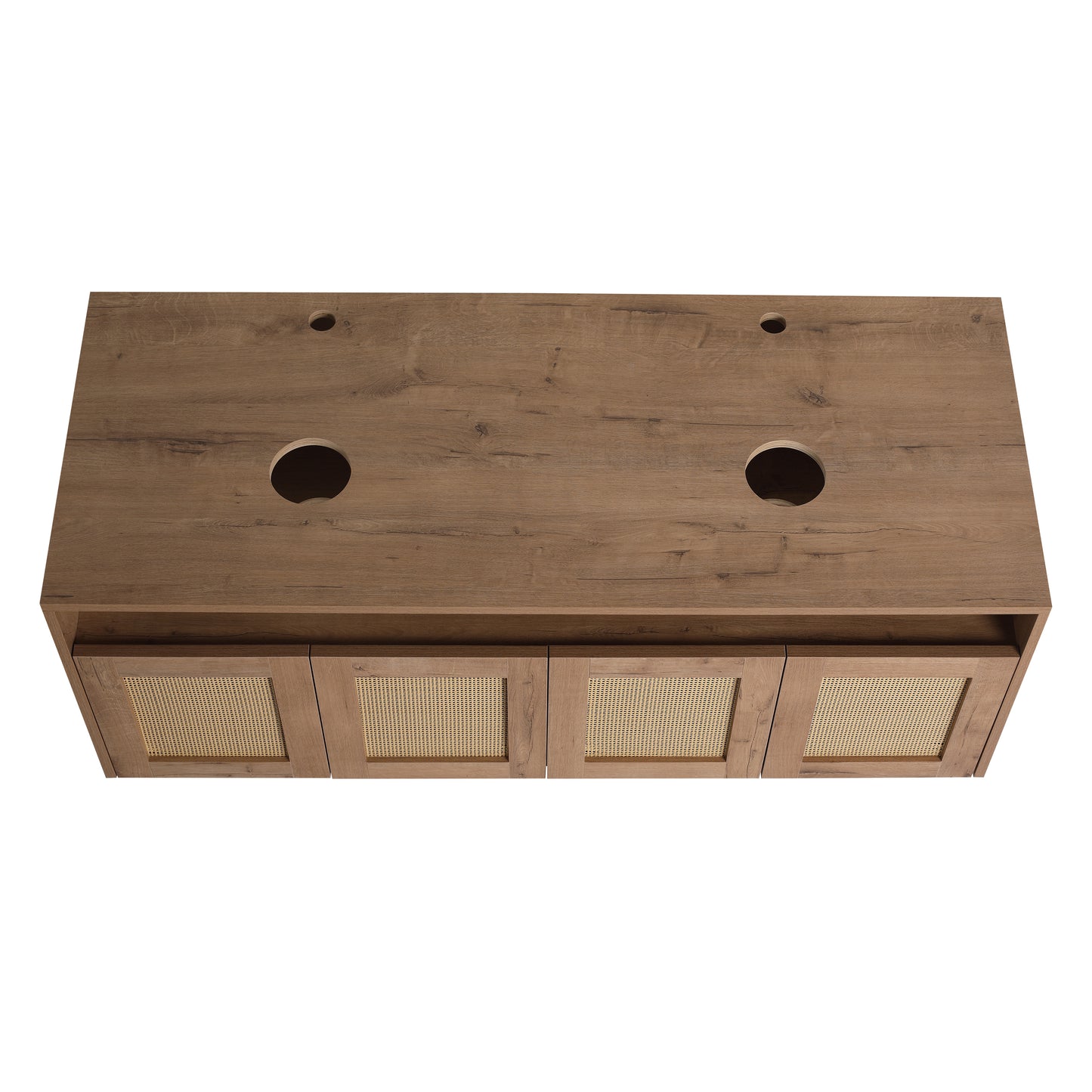 48' Bathroom Vanity with Black Ceramic Art Sink, 4-Soft Close Door, Float Mounting Design, Plywood (KD-Packing)