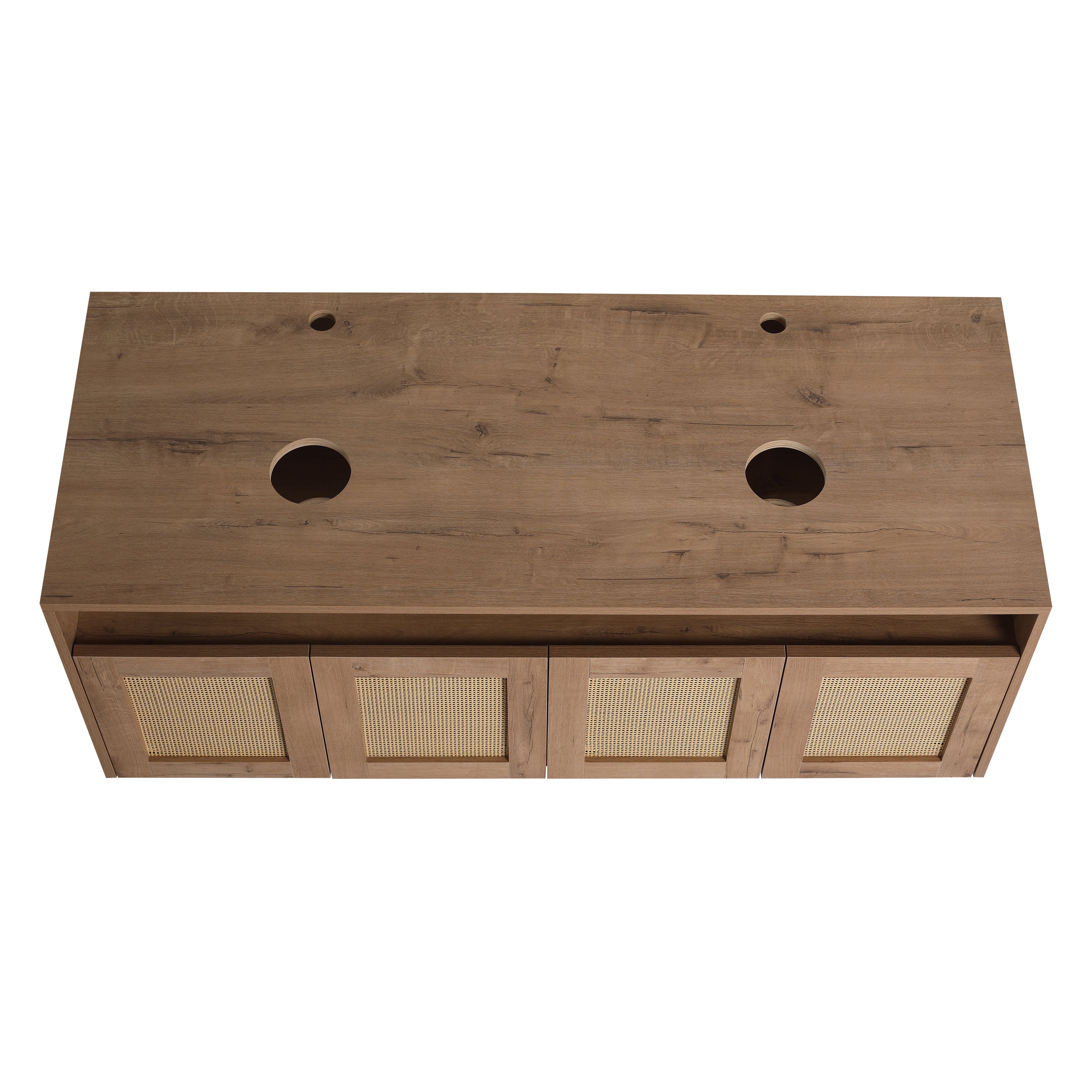 48' Bathroom Vanity with Black Ceramic Art Sink, 4-Soft Close Door, Float Mounting Design, Plywood (KD-Packing)