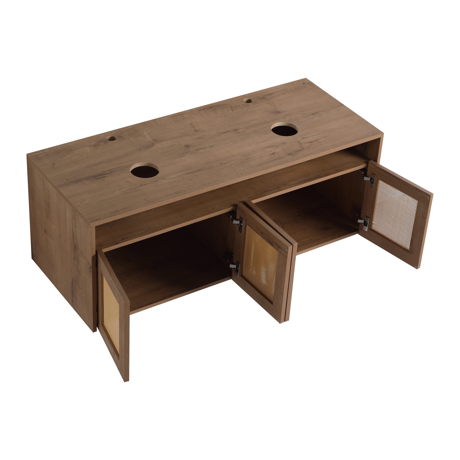 48' Bathroom Vanity with Black Ceramic Art Sink, 4-Soft Close Door, Float Mounting Design, Plywood (KD-Packing)