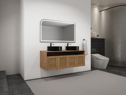 48' Bathroom Vanity with Black Ceramic Art Sink, 4-Soft Close Door, Float Mounting Design, Plywood (KD-Packing)