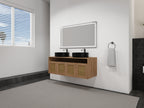 48' Bathroom Vanity with Black Ceramic Art Sink, 4-Soft Close Door, Float Mounting Design, Plywood (KD-Packing)