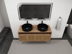 48' Bathroom Vanity with Black Ceramic Art Sink, 4-Soft Close Door, Float Mounting Design, Plywood (KD-Packing)