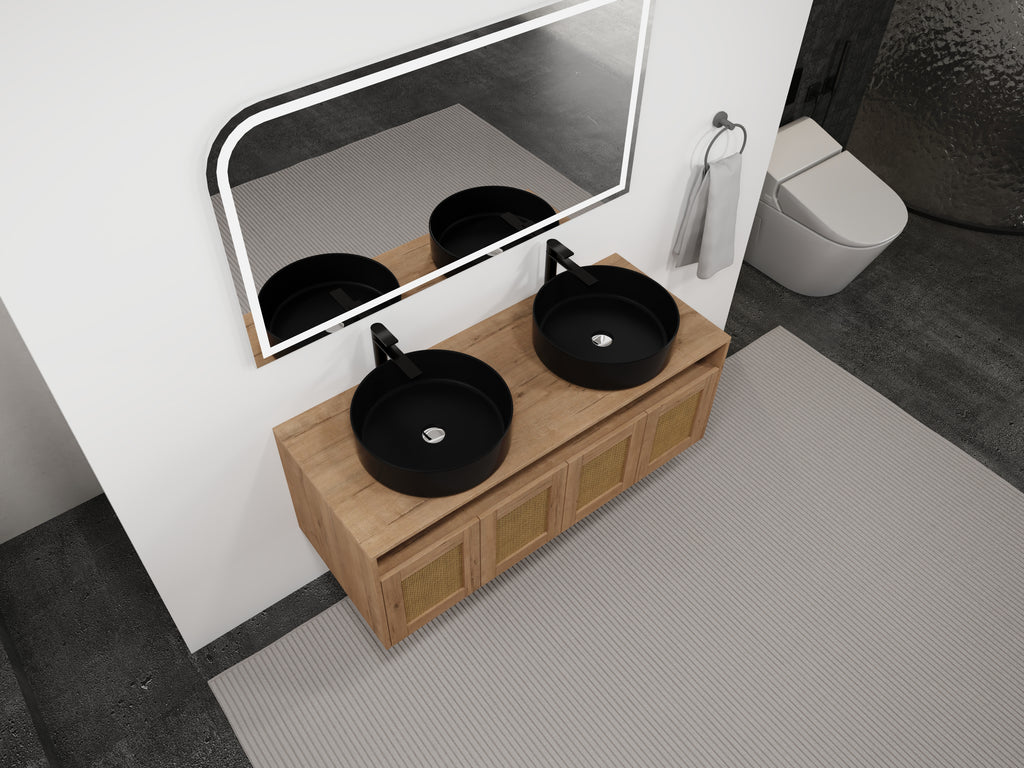 48' Bathroom Vanity with Black Ceramic Art Sink, 4-Soft Close Door, Float Mounting Design, Plywood (KD-Packing)