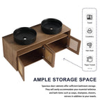 48' Bathroom Vanity with Black Ceramic Art Sink, 4-Soft Close Door, Float Mounting Design, Plywood (KD-Packing)