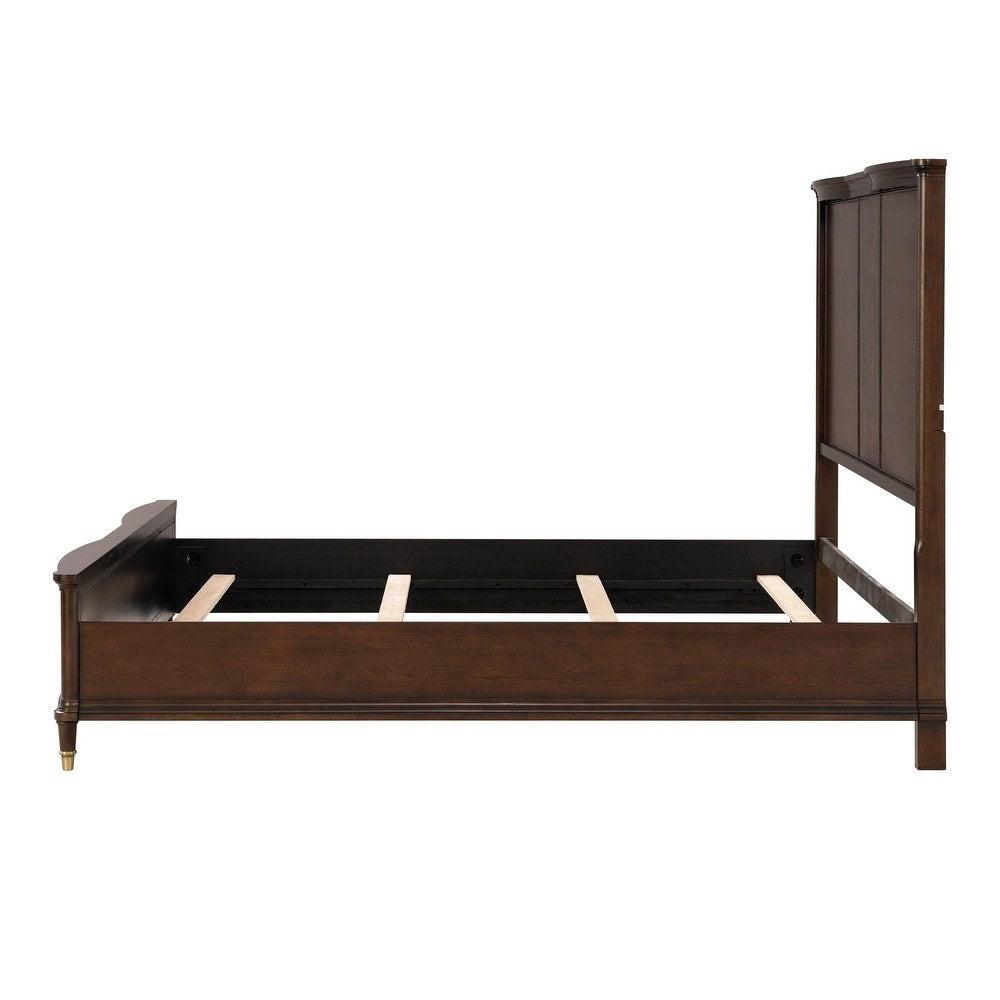 Queen Size Dark Cherry Bed Frame with Gold-Capped Legs.