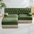 Modular Velvet Sofa in Green with Tassel Skirt.