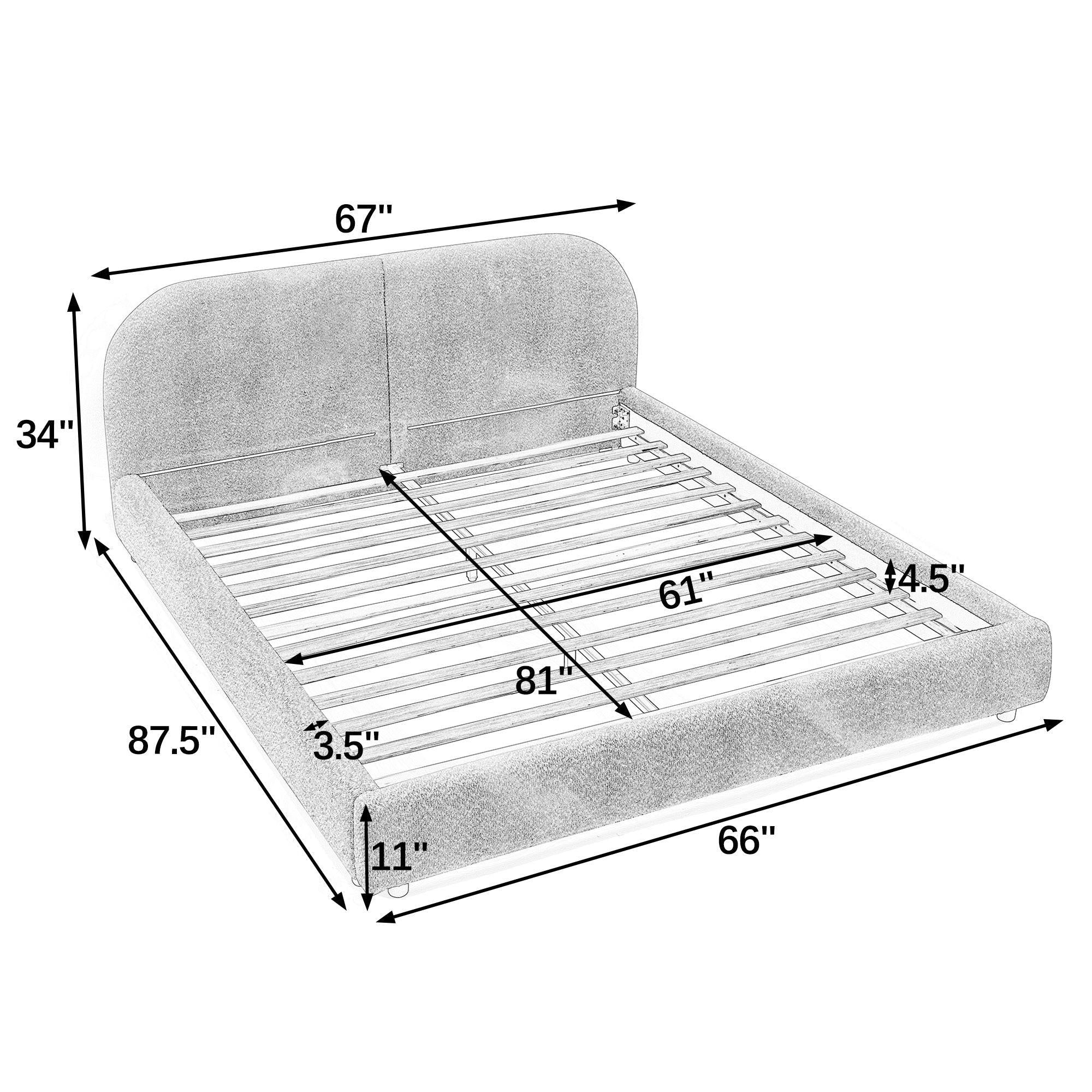 Queen Size Upholstered Bed Frame with Curved Headboard.