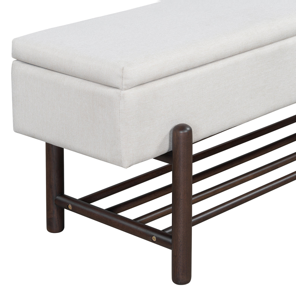 TREXM Farmhouse Upholstered Storage Bench with Hidden Compartment, Modern Entryway Bench for Living Room, Entryway, and Hallways (Espresso)