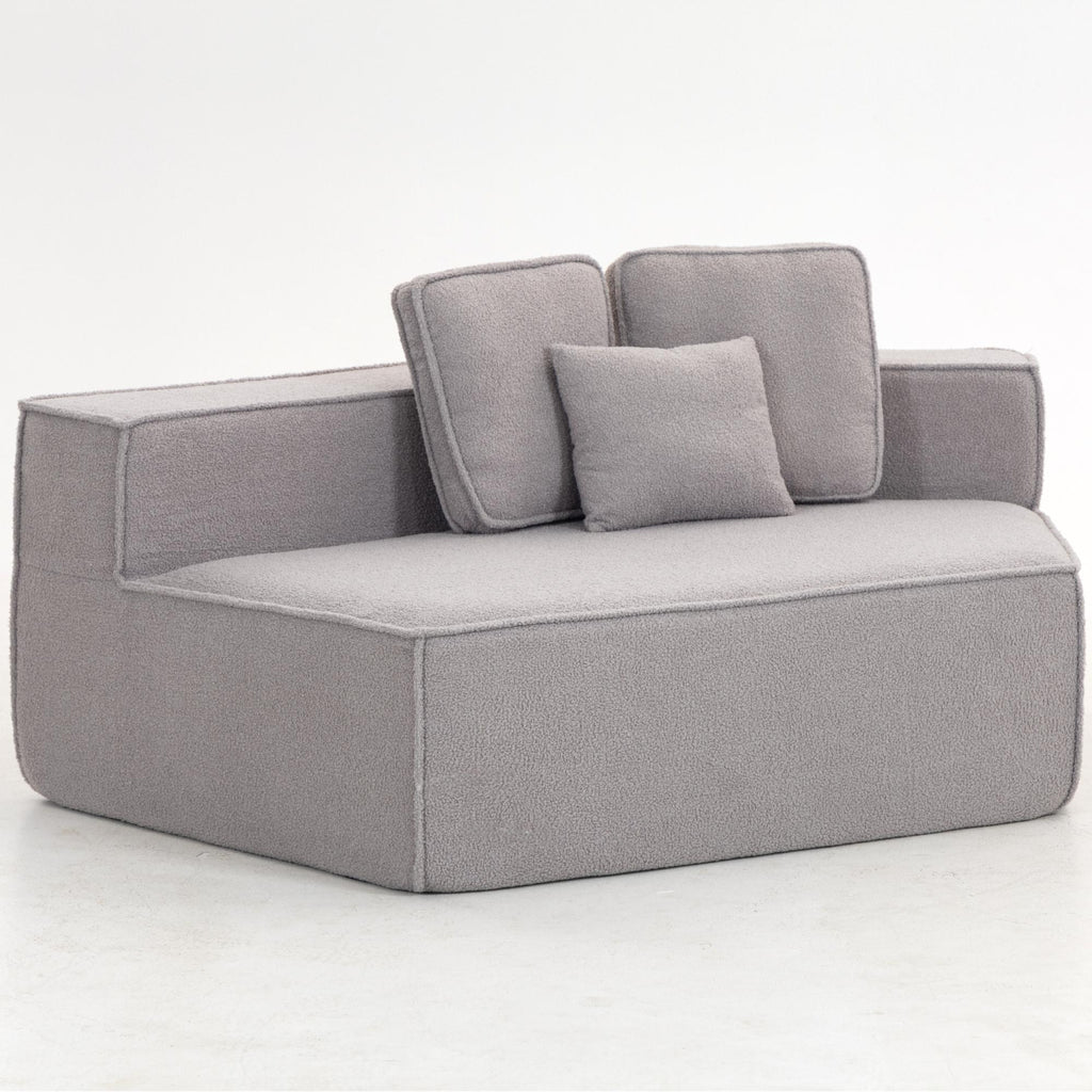 Modern Minimalist Teddy Fabric Single Sofa Chair, Plush Upholstered Seating with Three Supportive Back Cushions for Stylish Living Rooms and Cozy Interiors-33017-R.