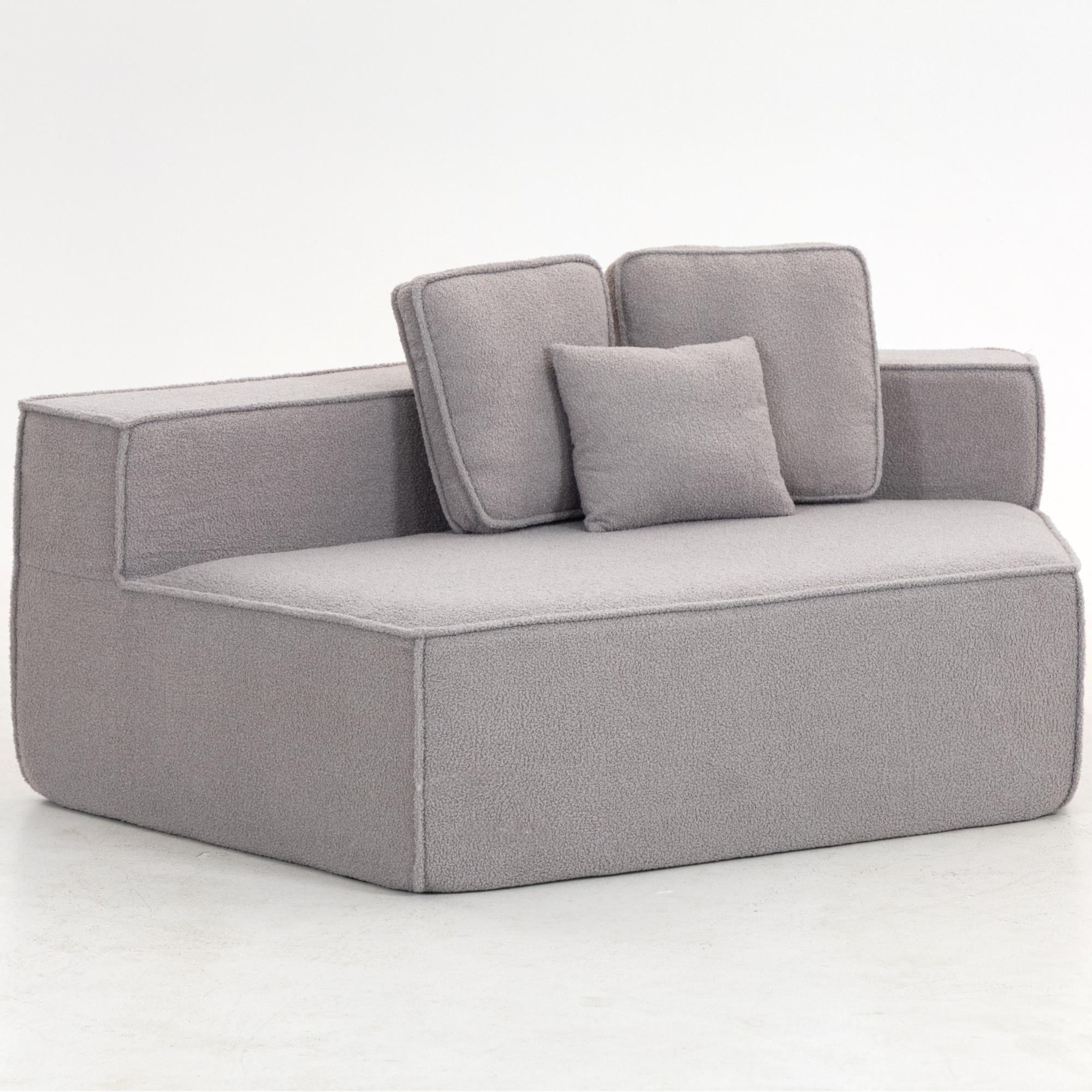 Modern Minimalist Teddy Fabric Single Sofa Chair, Plush Upholstered Seating with Three Supportive Back Cushions for Stylish Living Rooms and Cozy Interiors-33017-R.