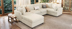 Elegant U-shaped sectional sofa with ottoman in a bright living room, offering cozy seating and modern style.
