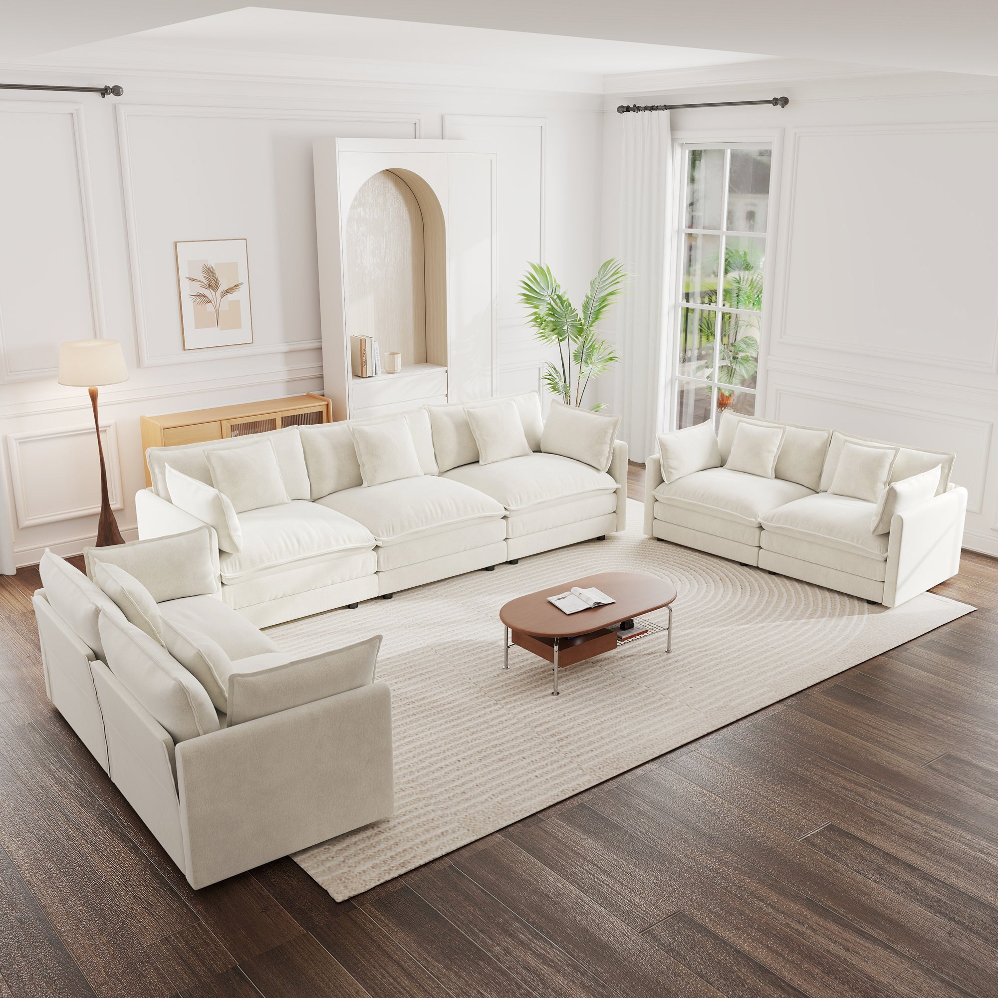 7-Piece Oversized White Chenille Sofa Set for Living Room Comfort