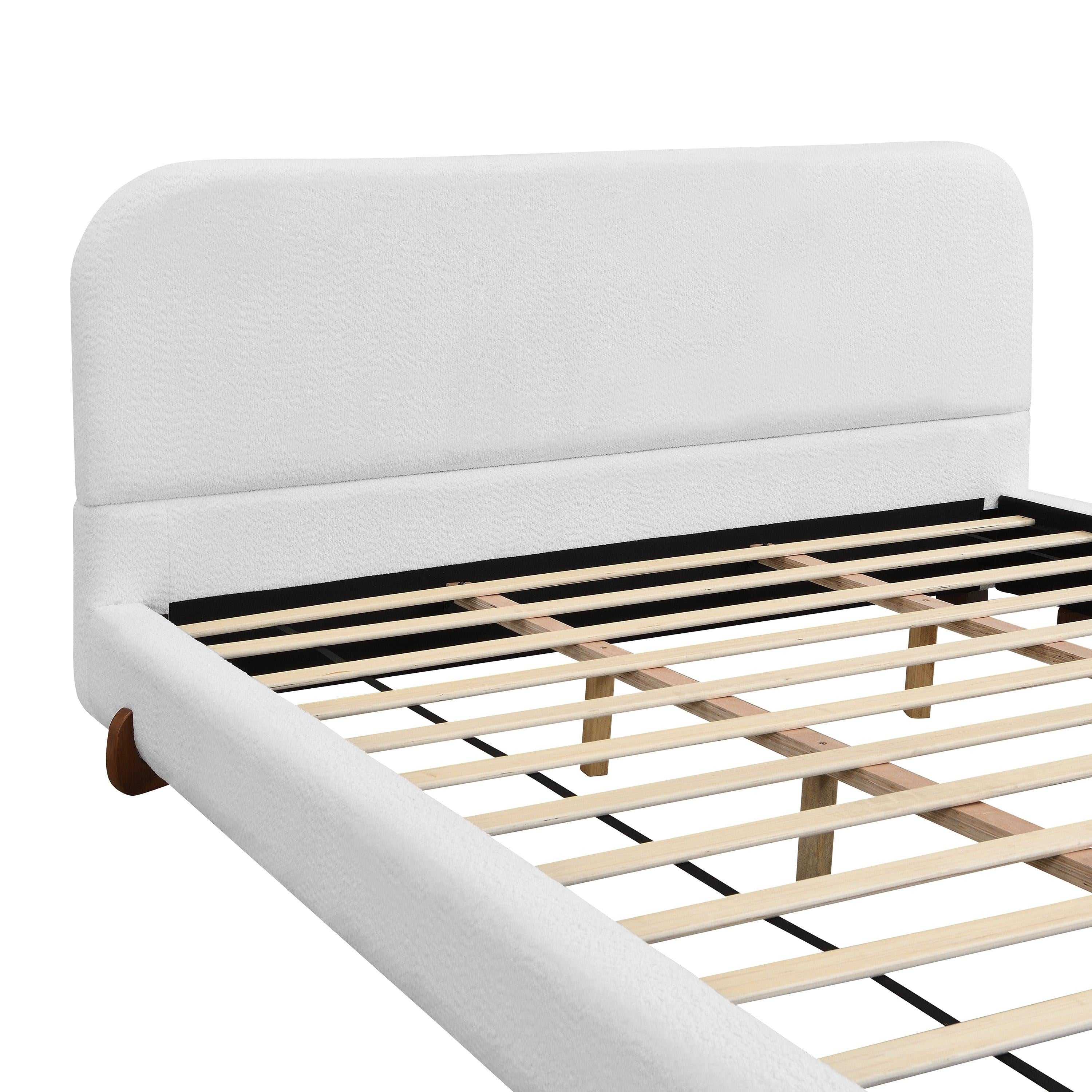 King Size Fabric Upholstered Bed Frame with Rubber Wood Legs.