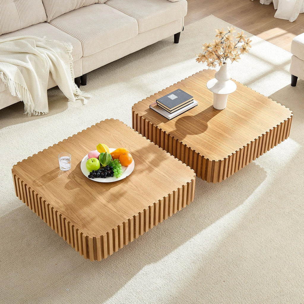 2PCS Modern Wooden Coffee Table Set for Living Room.