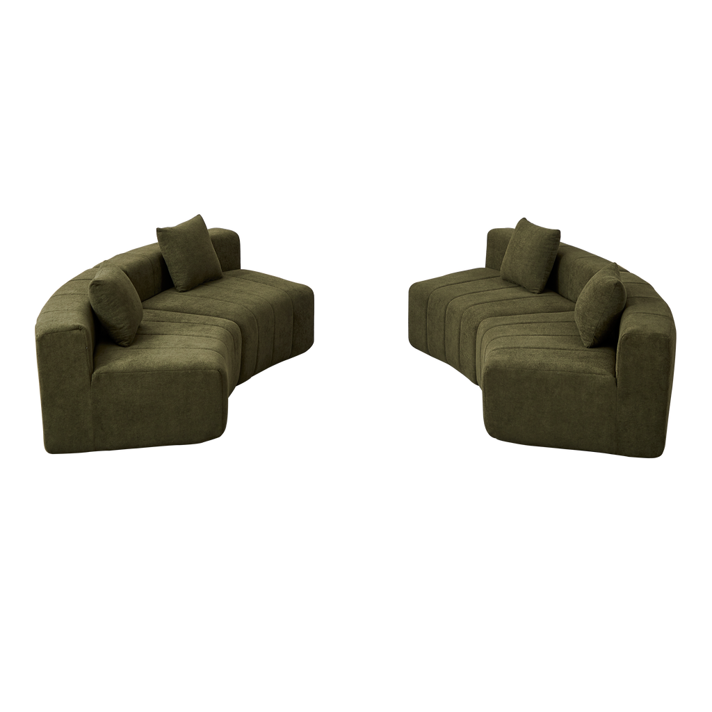 Chenille Curved Sectional Sofa with 4 Pillows for Living Room.