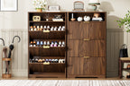 Walnut Shoe Cabinet with Flip Drawers for Entryway Storage