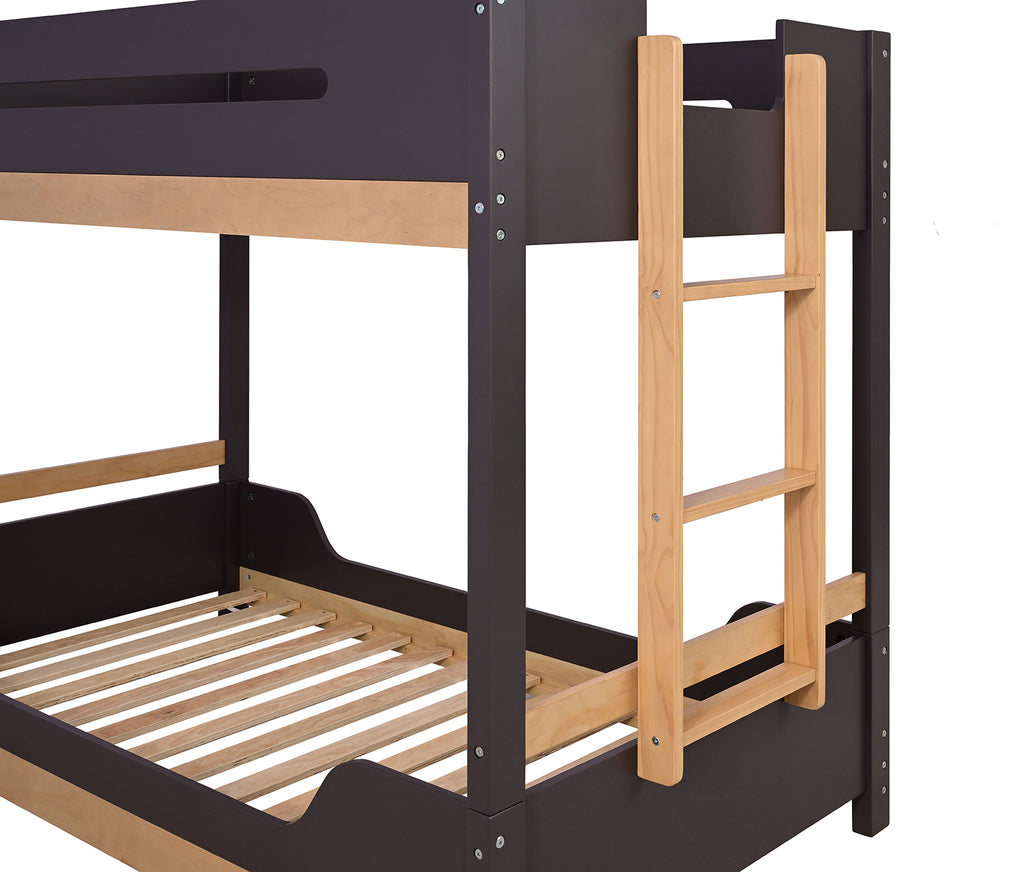 Close-up of Twin Bunk Bed ladder and slatted base, showcasing durable engineered wood and pine construction for secure sleeping support.