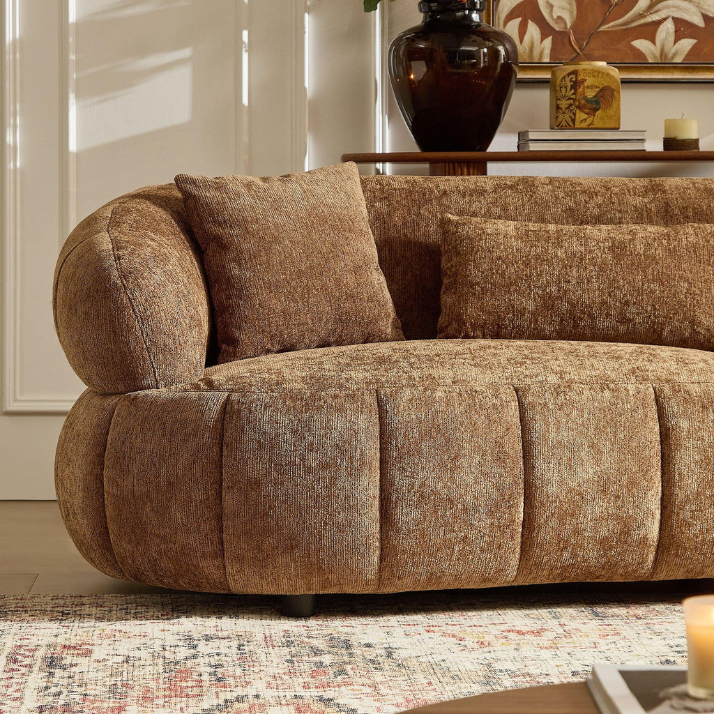 Curved Modern Sofa - 4-Seat Textured Fabric Couch.