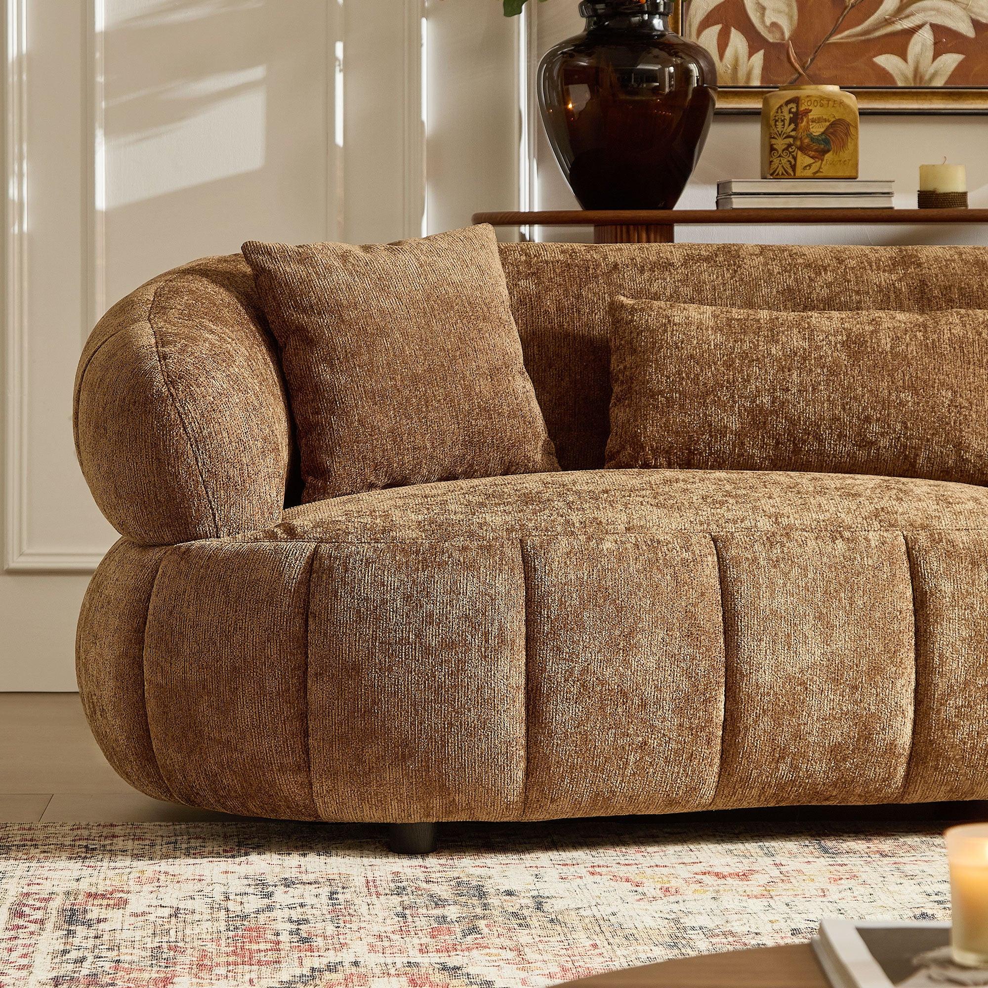 Curved Modern Sofa - 4-Seat Textured Fabric Couch.