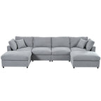 130' U-Shaped Sectional Sofa - Large & Versatile standalone view of the gray sectional with plush cushions and two ottomans.