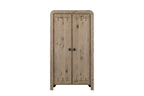 Front view of Solid Wood Knotty Oak Armoire with closed doors, showcasing rustic wood texture and minimalist hardware.