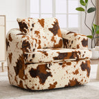 Modern 360° Swivel Accent Barrel Chair with Dual-Layer Cushion in Beige & Brown Faux Fur, 36.6' Round Seating for Living Room, Bedroom, Office, or Hotel.