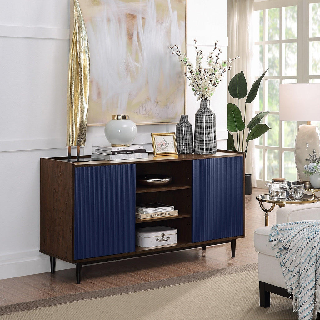 Duane 59' Fluted Sideboard in Navy Blue.