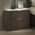 Dark Walnut Nightstand with Marble Top for Contemporary Bedrooms.