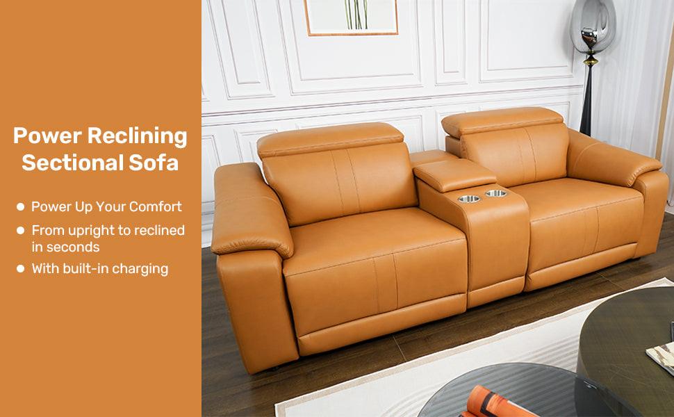 3-Piece Modular Leather Sofa with Cup Holders for Comfort.