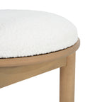 Detail of polyester seat cushion and rounded wood edge, showcasing craftsmanship and comfort.