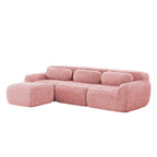 Ergonomic pink plush modular sofa with anti-slip base and movable ottoman, designed for comfort and modern living spaces.