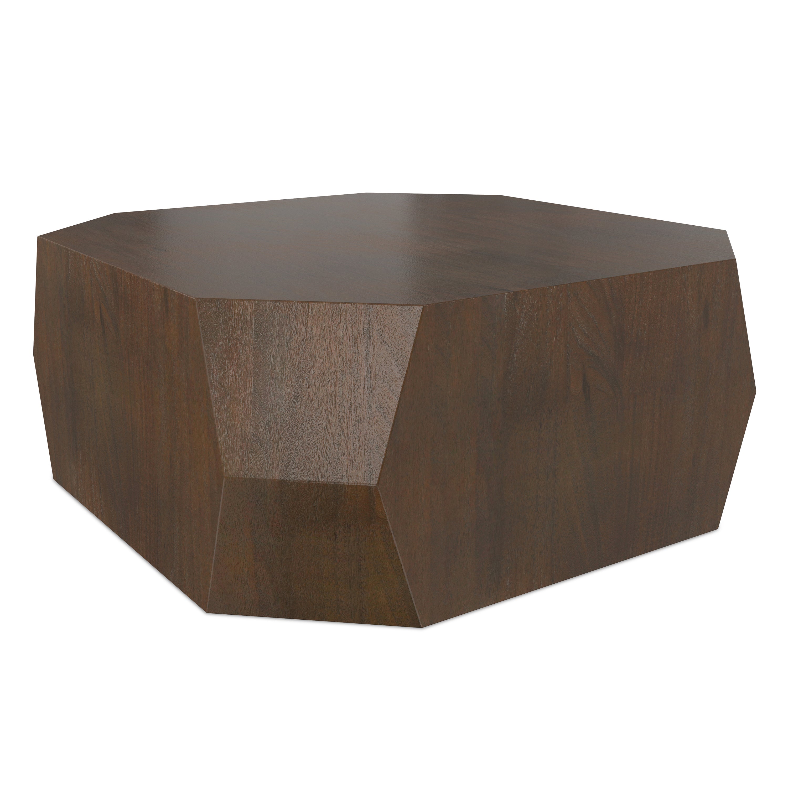 Angled view of Eisley Coffee Table - Walnut from India featuring MDF construction and hand-finished acacia veneer.