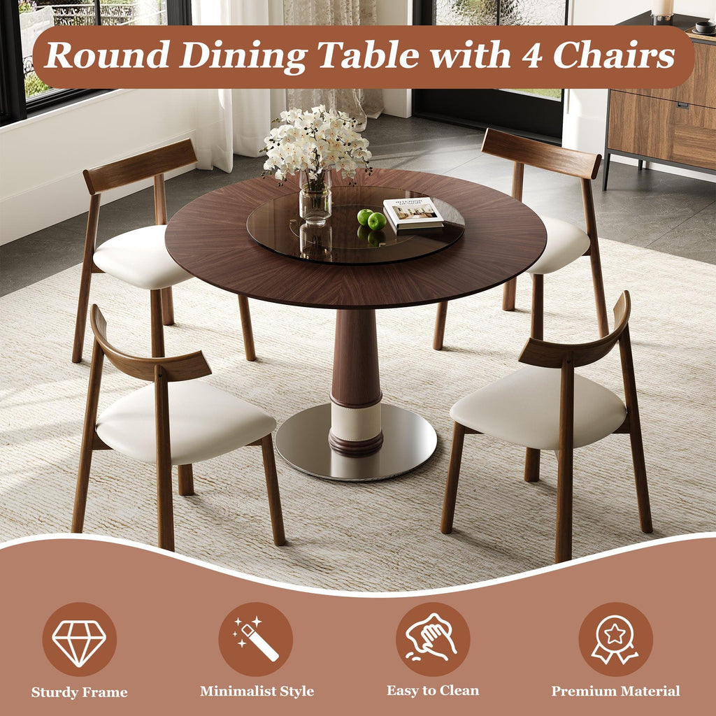 47 Inch Solid Wood Dining Table Set with 4 Chairs.