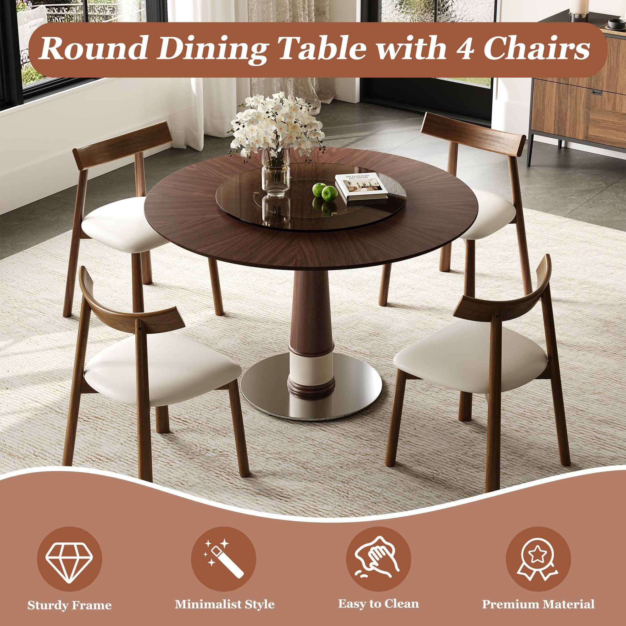 47 Inch Solid Wood Dining Table Set with 4 Chairs.