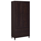 Tall rustic tobacco storage cabinet in engineered wood, featuring two doors and two drawers with small brass-tone pulls.
