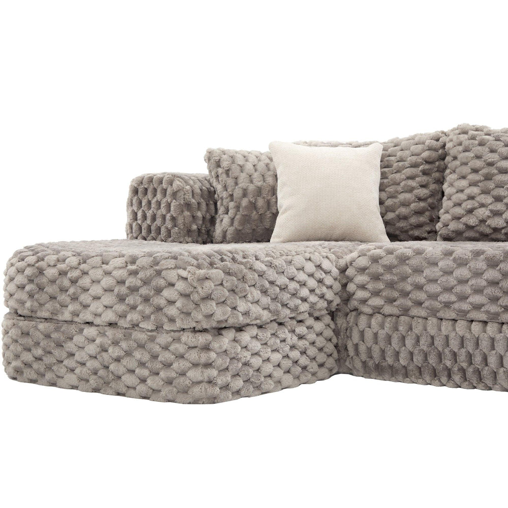Modular Sectional Sofa Grey Bubble Velvet with Movable Ottomans.