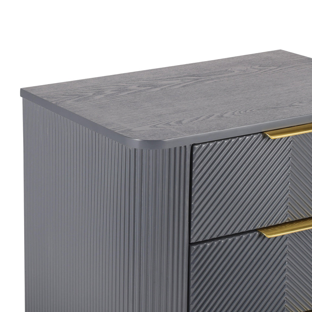 Mid-Century Nightstand with 3 Drawers in Dark Gray.