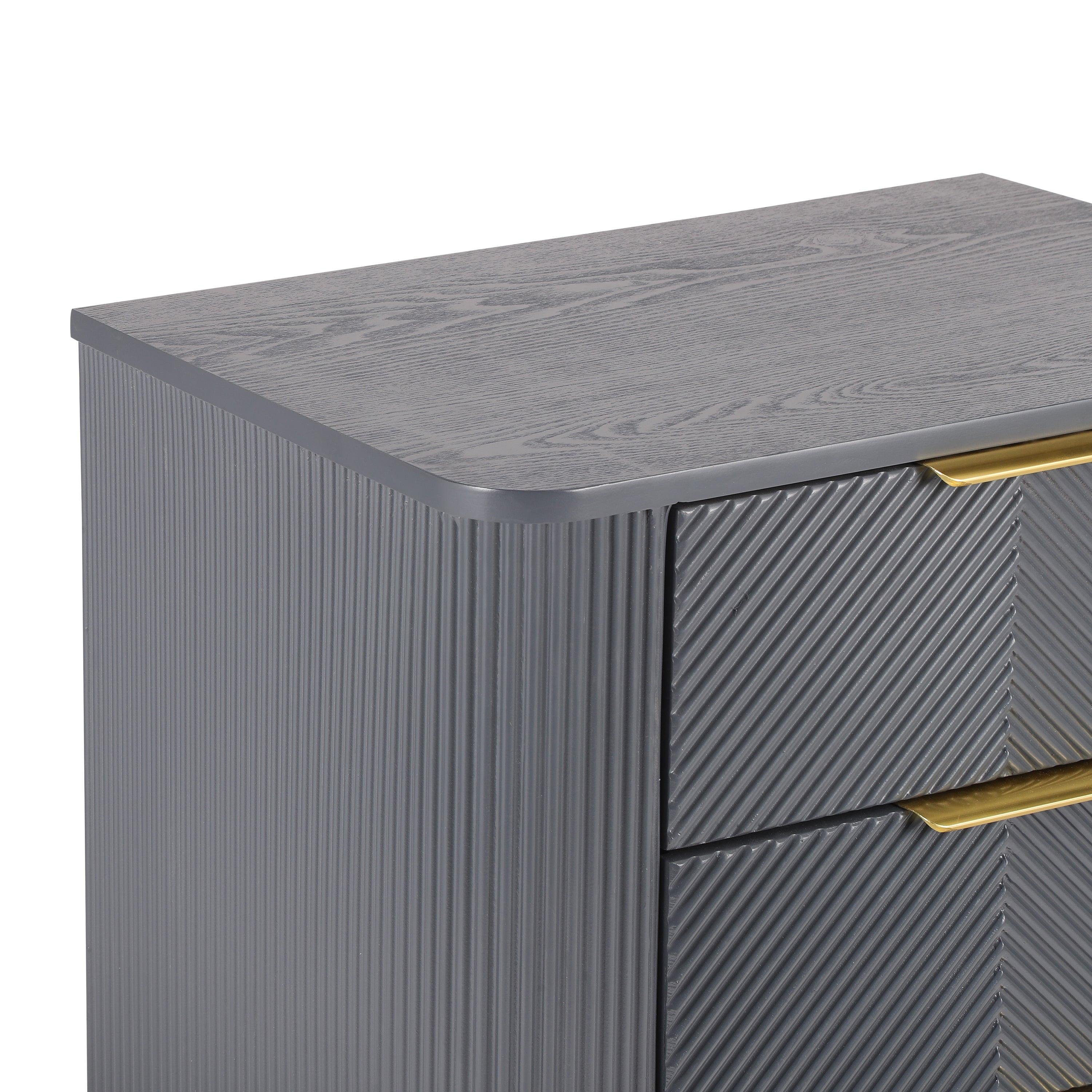 Mid-Century Nightstand with 3 Drawers in Dark Gray.