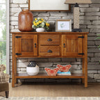 46-Inch Pine Wood Sideboard Buffet Cabinet with Drawers - Brown